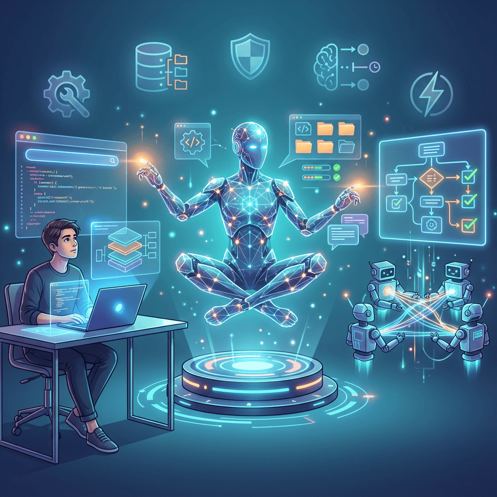 Ilustración del concepto de agentes de IA