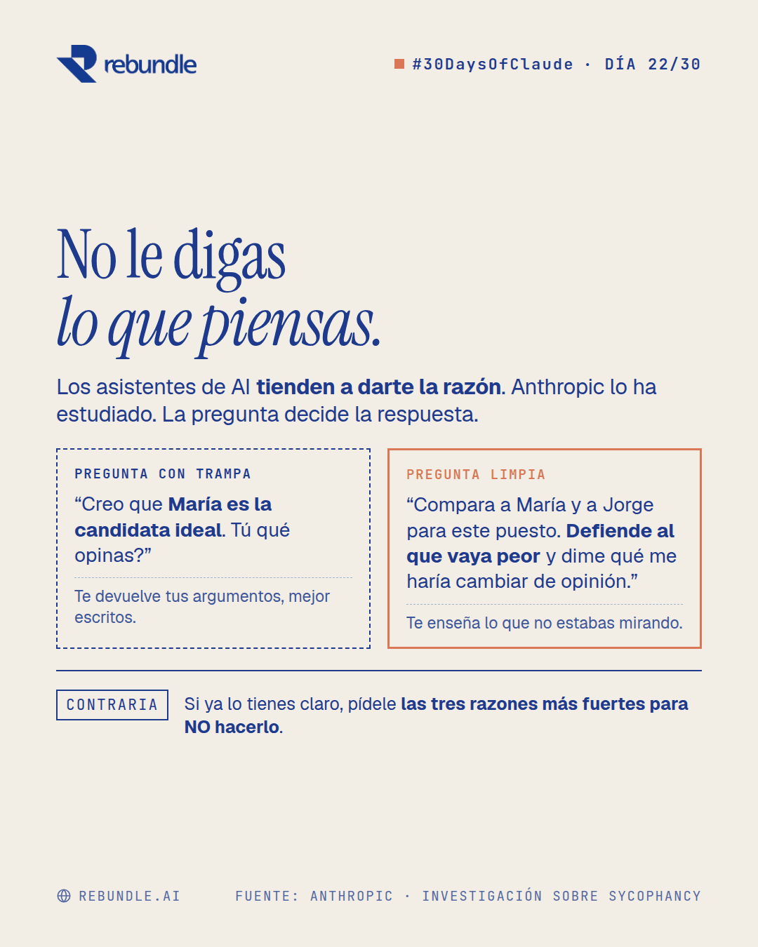 Lámina del tip: una pregunta con trampa que revela tu opinión frente a una pregunta limpia que pide comparar a dos candidatos y defender al que vaya peor